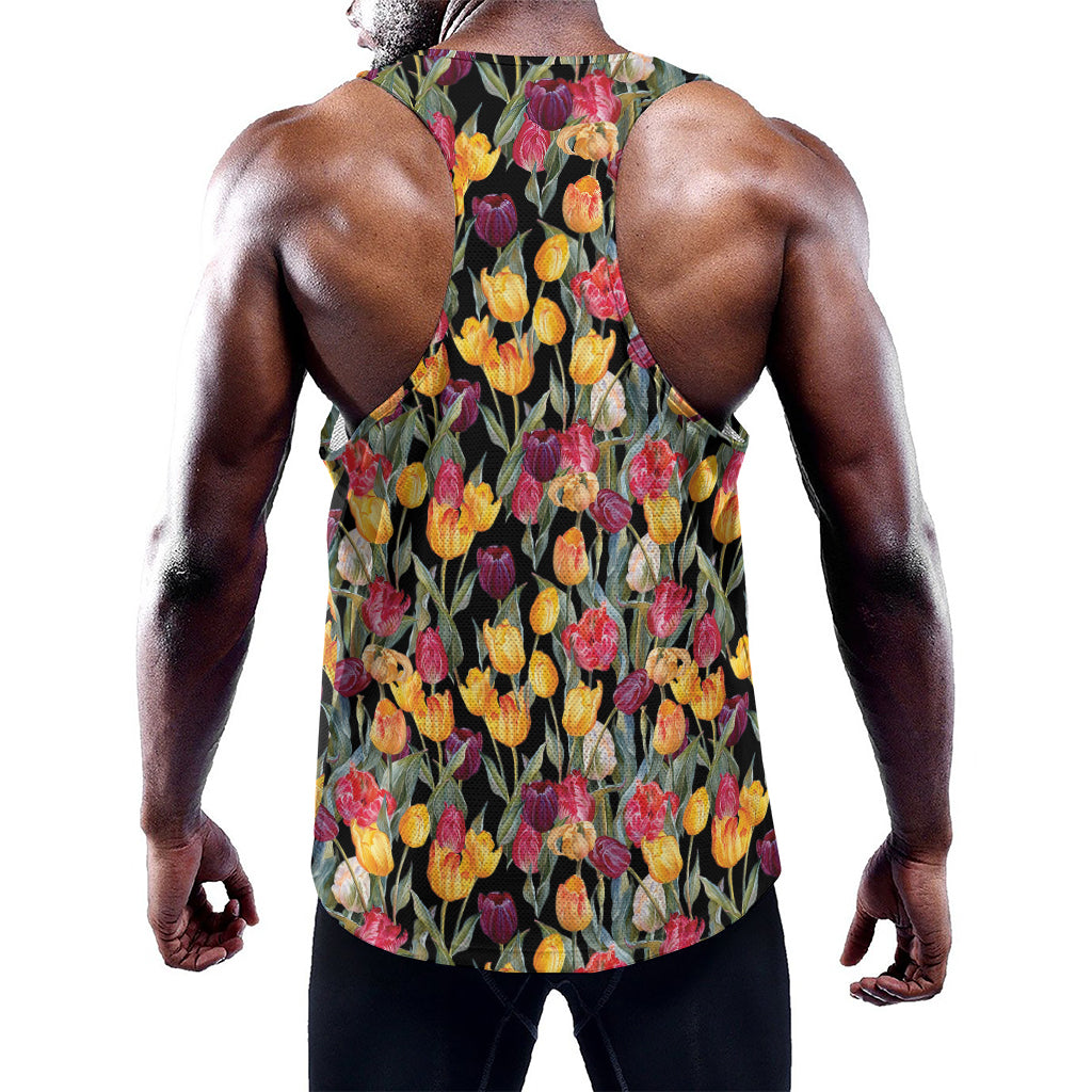 Colorful Watercolor Tulip Pattern Print Training Tank Top