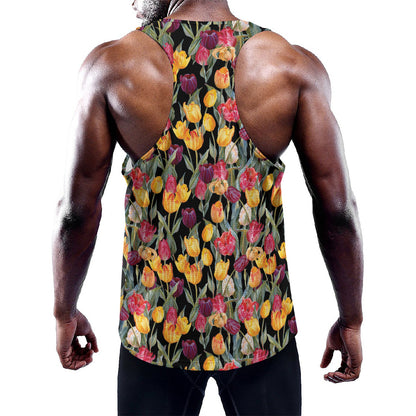 Colorful Watercolor Tulip Pattern Print Training Tank Top