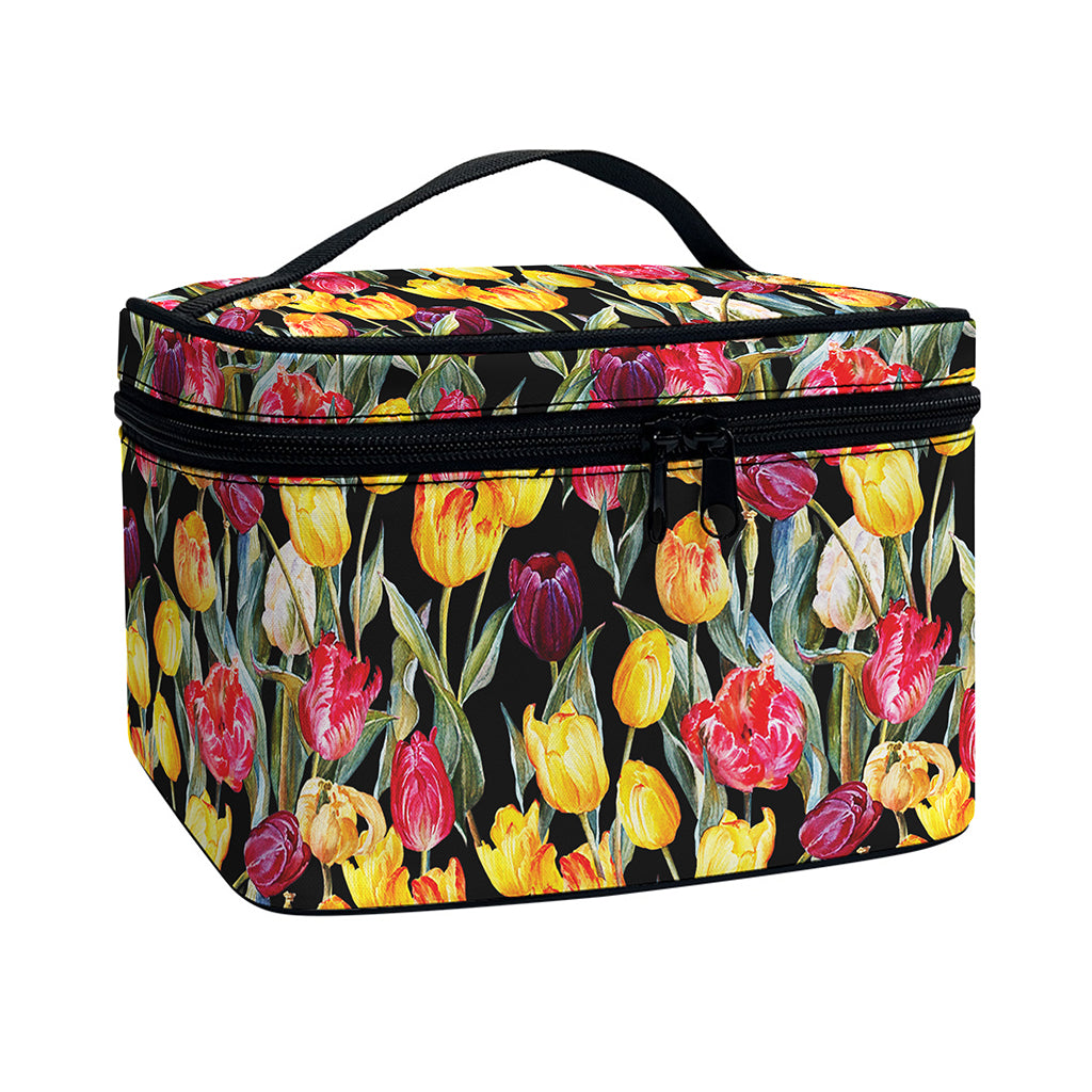 Colorful Watercolor Tulip Pattern Print Travel Makeup Bag