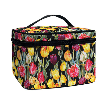 Colorful Watercolor Tulip Pattern Print Travel Makeup Bag
