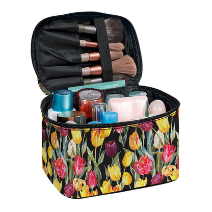 Colorful Watercolor Tulip Pattern Print Travel Makeup Bag