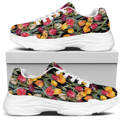 Colorful Watercolor Tulip Pattern Print White Chunky Shoes