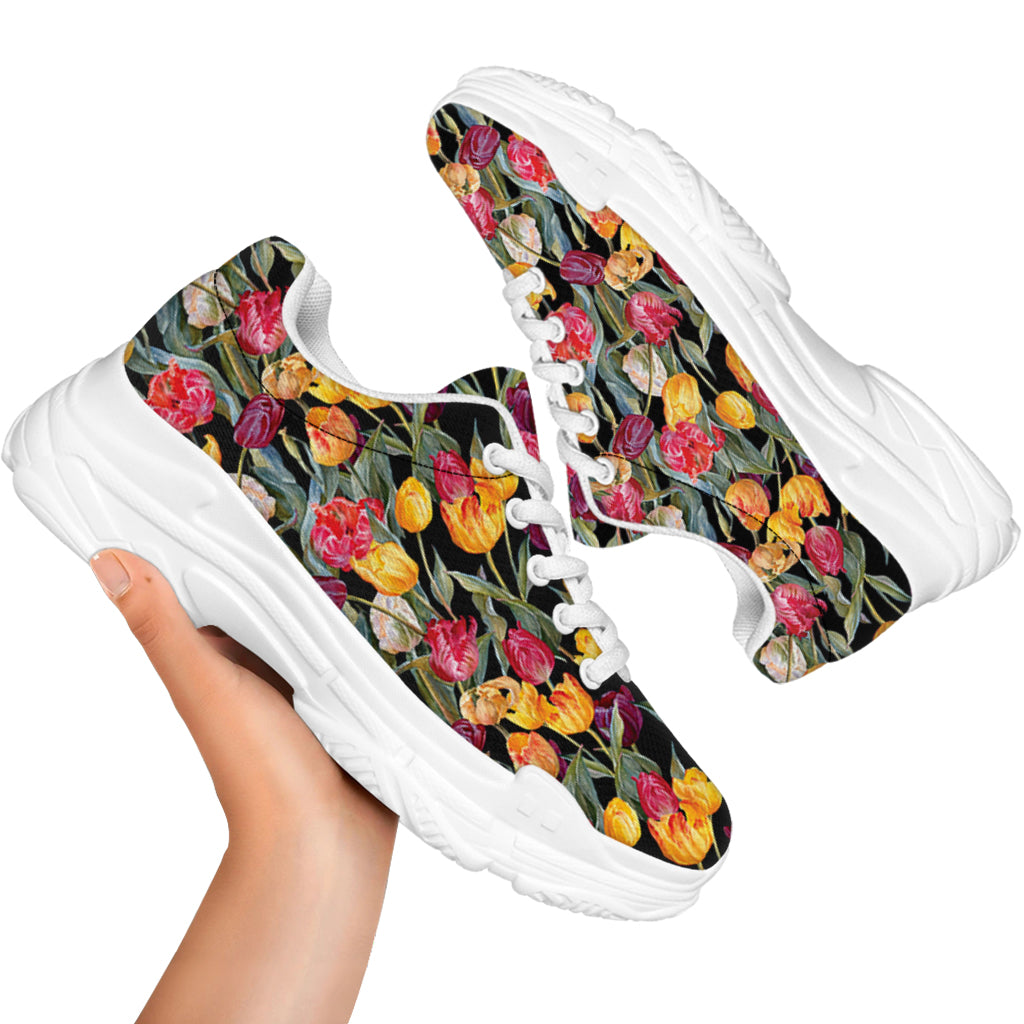 Colorful Watercolor Tulip Pattern Print White Chunky Shoes