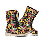 Colorful Watercolor Tulip Pattern Print Winter Boots