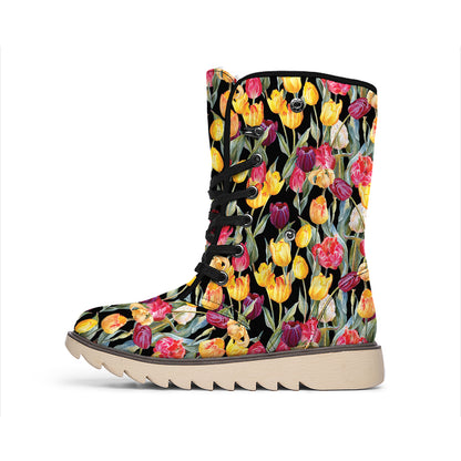 Colorful Watercolor Tulip Pattern Print Winter Boots