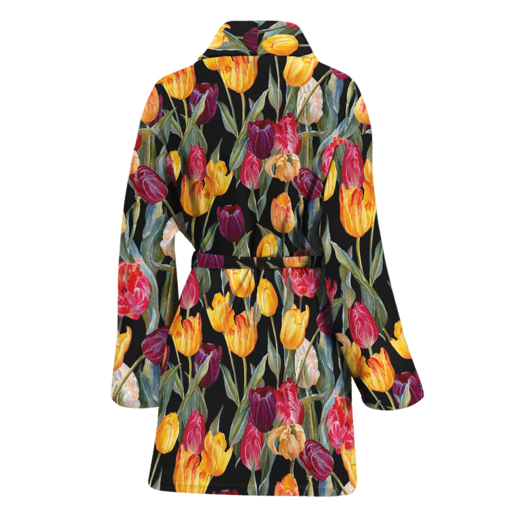 Colorful Watercolor Tulip Pattern Print Women's Bathrobe