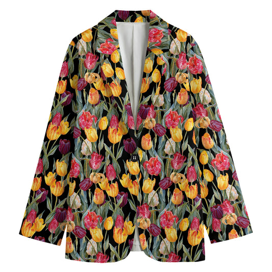 Colorful Watercolor Tulip Pattern Print Women's Blazer