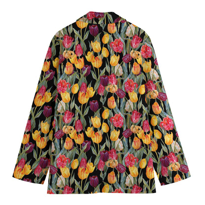 Colorful Watercolor Tulip Pattern Print Women's Blazer