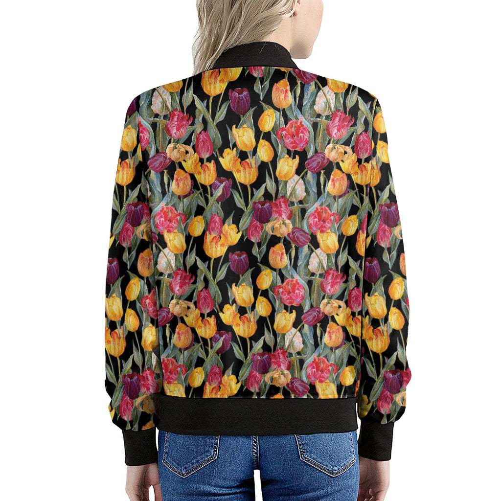 Colorful Watercolor Tulip Pattern Print Women's Bomber Jacket