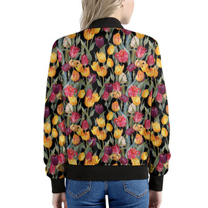 Colorful Watercolor Tulip Pattern Print Women's Bomber Jacket