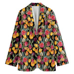 Colorful Watercolor Tulip Pattern Print Women's Cotton Blazer