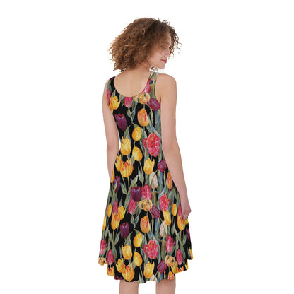 Colorful Watercolor Tulip Pattern Print Women's Sleeveless Dress