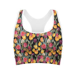 Colorful Watercolor Tulip Pattern Print Women's Sports Bra