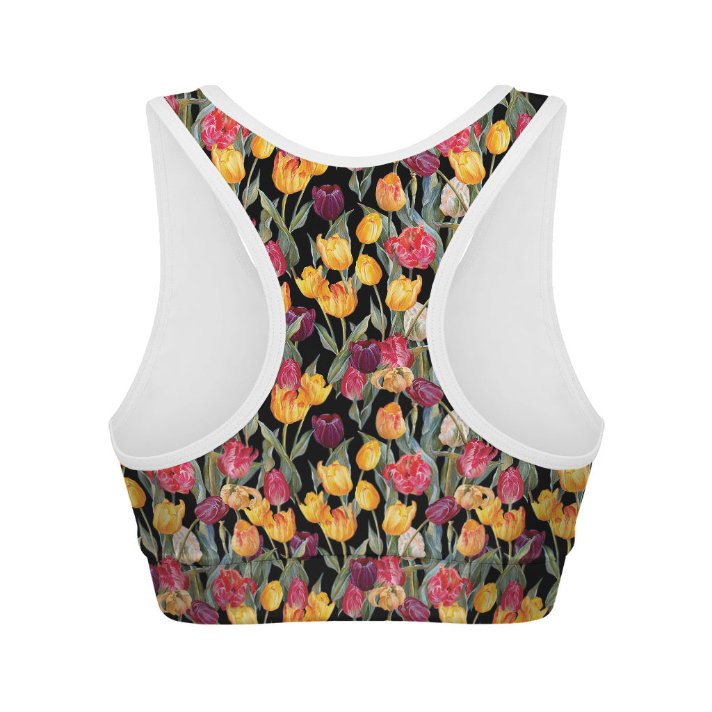 Colorful Watercolor Tulip Pattern Print Women's Sports Bra