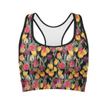 Colorful Watercolor Tulip Pattern Print Women's Sports Bra