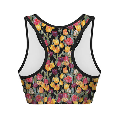 Colorful Watercolor Tulip Pattern Print Women's Sports Bra