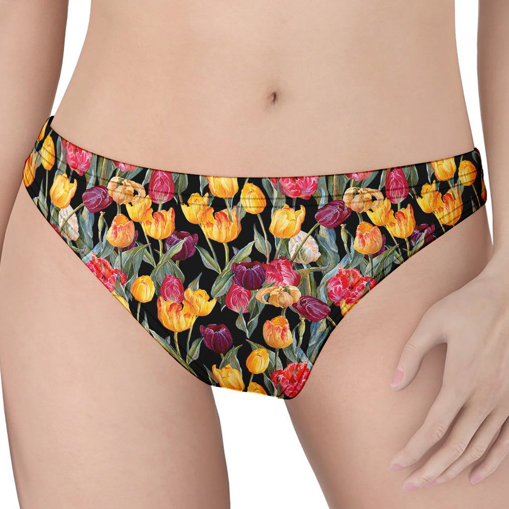 Colorful Watercolor Tulip Pattern Print Women's Thong