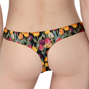 Colorful Watercolor Tulip Pattern Print Women's Thong