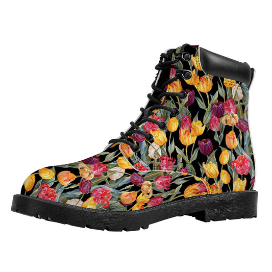 Colorful Watercolor Tulip Pattern Print Work Boots