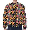 Colorful Watercolor Tulip Pattern Print Zip Sleeve Bomber Jacket