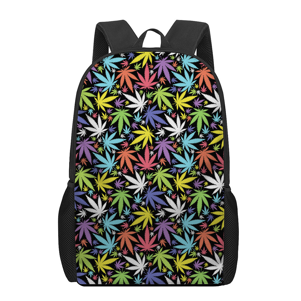Colorful Weed Leaf Pattern Print 17 Inch Backpack