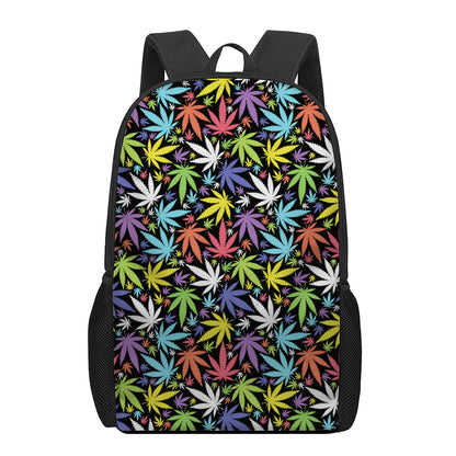 Colorful Weed Leaf Pattern Print 17 Inch Backpack