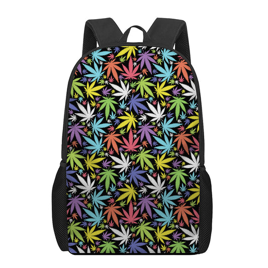Colorful Weed Leaf Pattern Print 17 Inch Backpack
