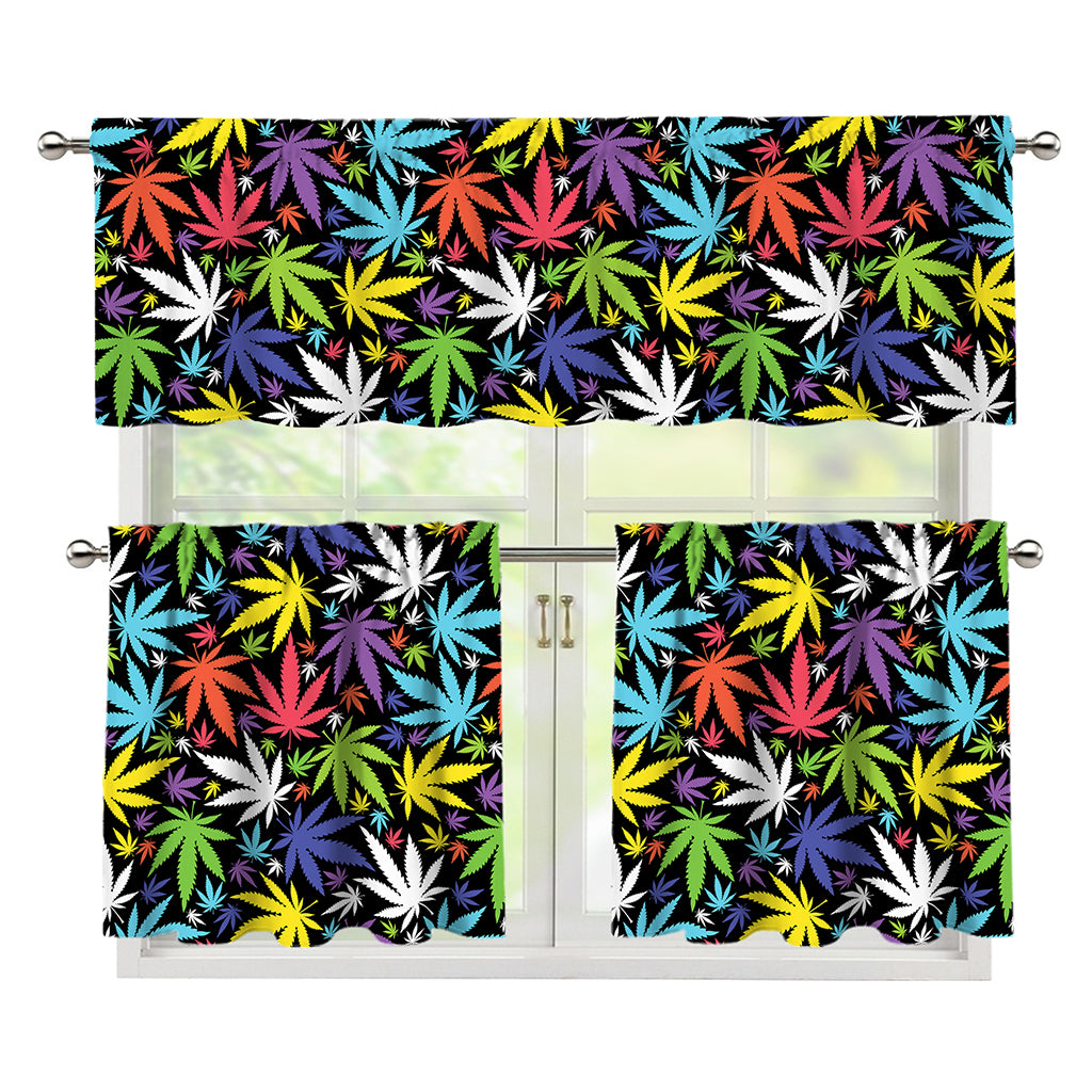 Colorful Weed Leaf Pattern Print 3 Piece Kitchen Curtains
