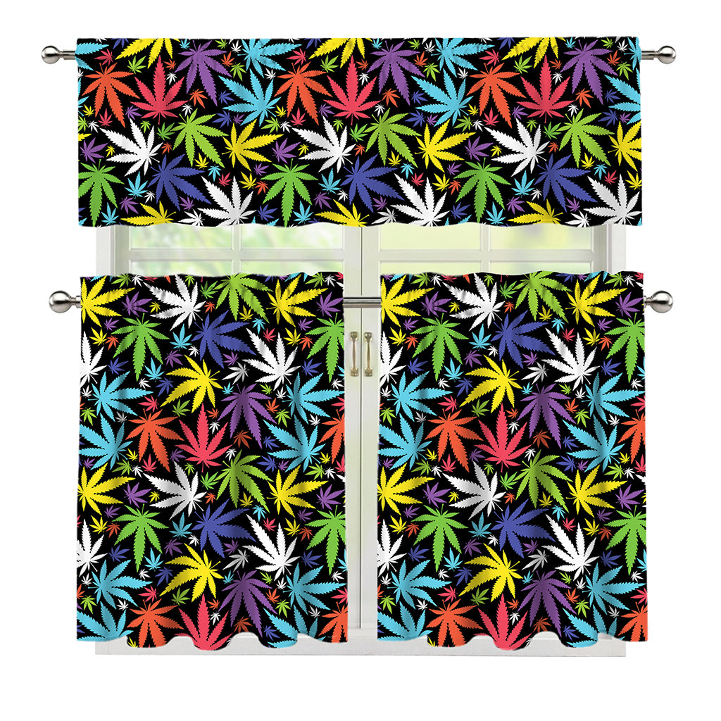 Colorful Weed Leaf Pattern Print 3 Piece Kitchen Curtains
