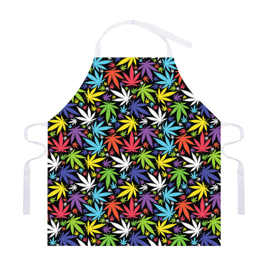 Colorful Weed Leaf Pattern Print Adjustable Apron