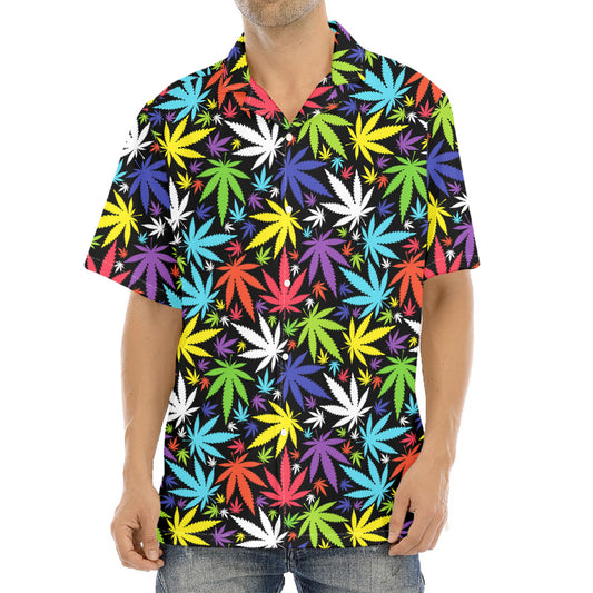 Colorful Weed Leaf Pattern Print Aloha Shirt