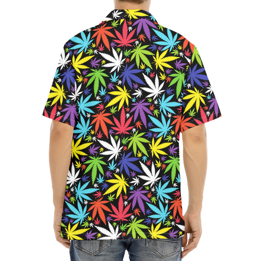 Colorful Weed Leaf Pattern Print Aloha Shirt