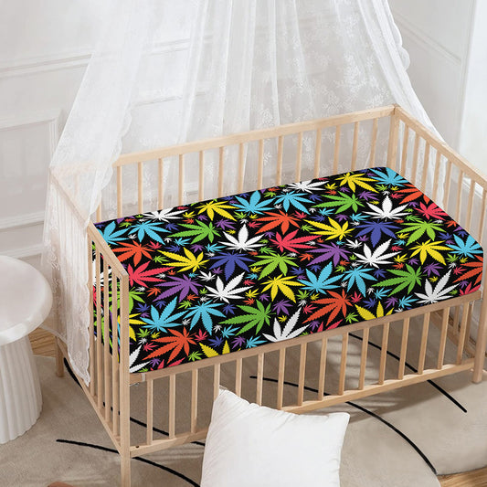 Colorful Weed Leaf Pattern Print Baby Crib Sheet