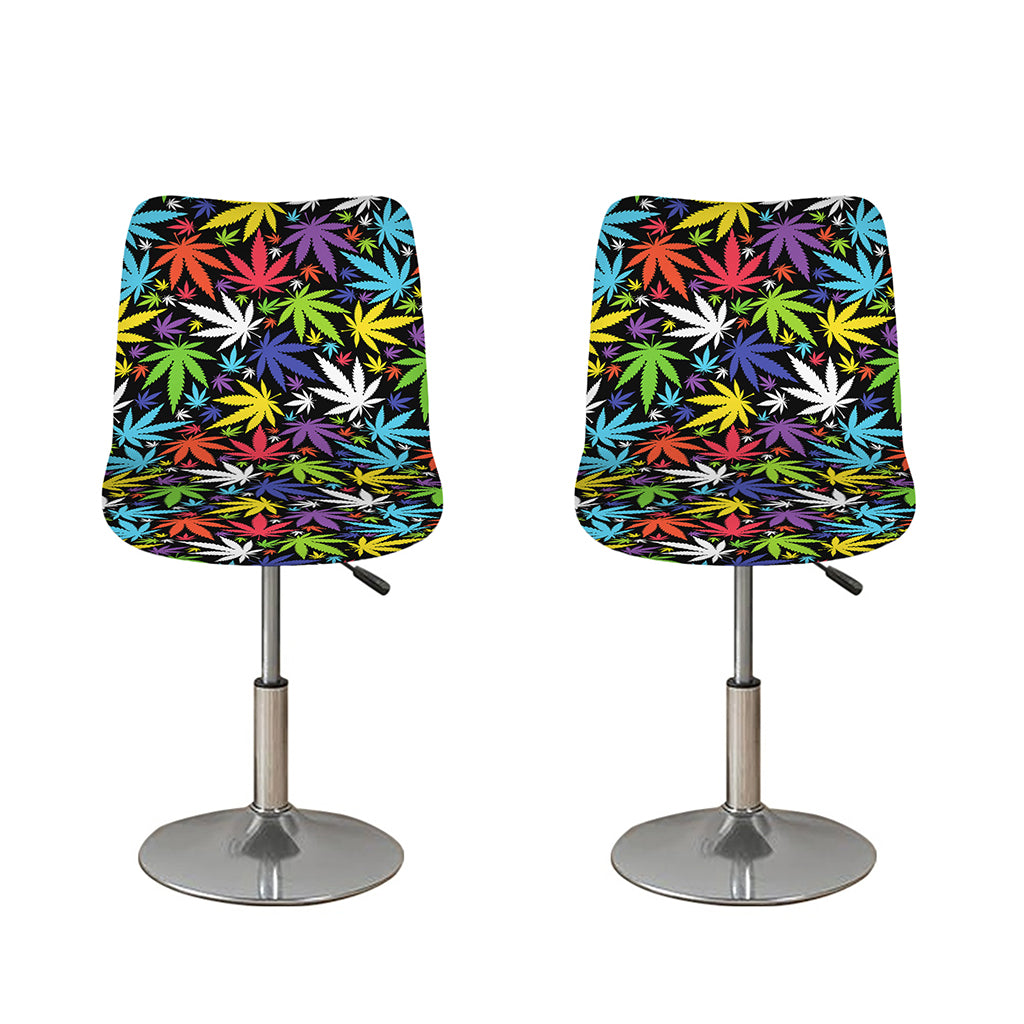 Colorful Weed Leaf Pattern Print Bar Stool Covers
