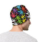 Colorful Weed Leaf Pattern Print Beanie