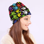 Colorful Weed Leaf Pattern Print Beanie