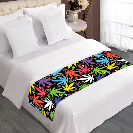 Colorful Weed Leaf Pattern Print Bed Runner