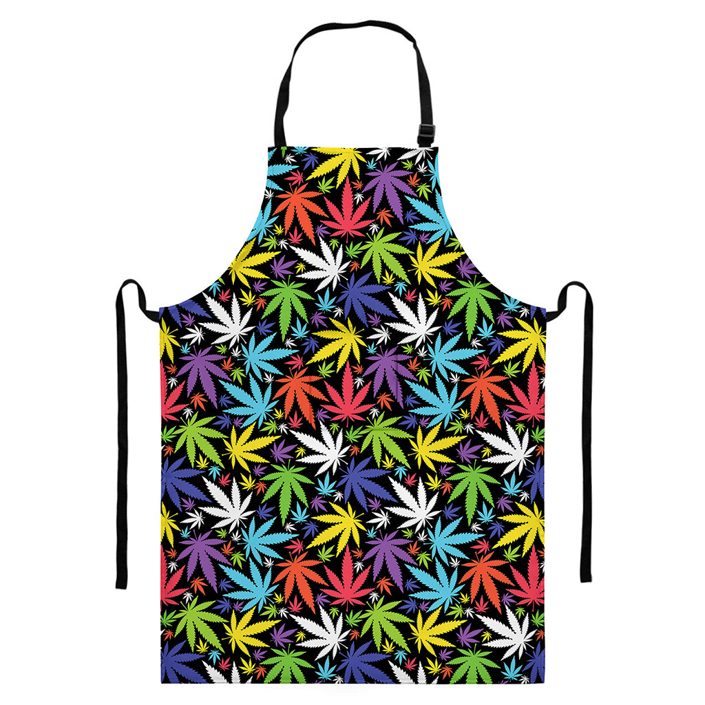 Colorful Weed Leaf Pattern Print Bib Apron With Pocket