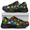 Colorful Weed Leaf Pattern Print Black Chunky Shoes