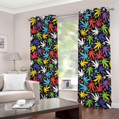 Colorful Weed Leaf Pattern Print Blackout Grommet Curtains