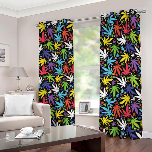 Colorful Weed Leaf Pattern Print Blackout Grommet Curtains
