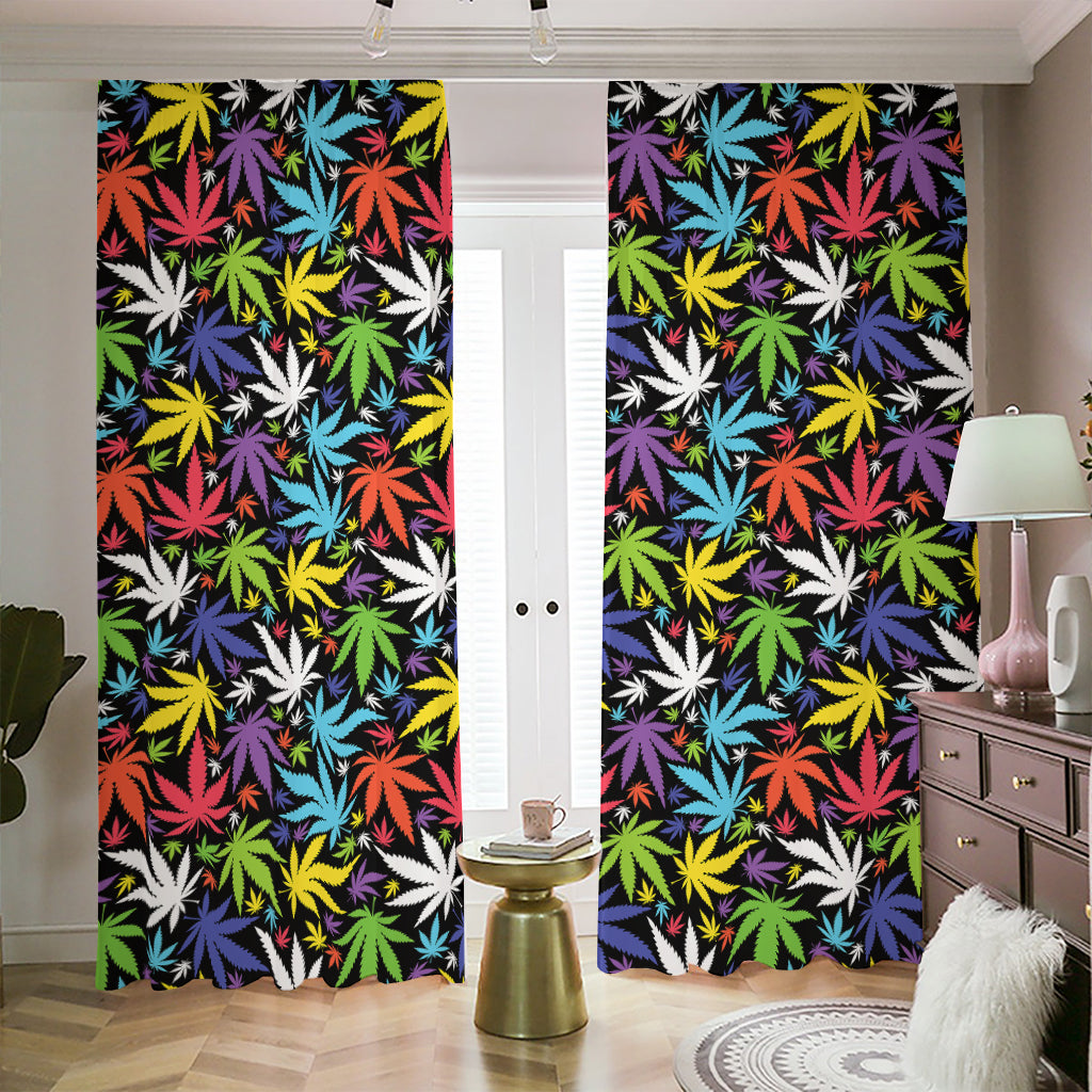 Colorful Weed Leaf Pattern Print Blackout Pencil Pleat Curtains