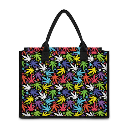 Colorful Weed Leaf Pattern Print Canvas Tote Bag