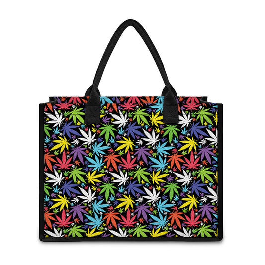 Colorful Weed Leaf Pattern Print Canvas Tote Bag
