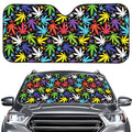 Colorful Weed Leaf Pattern Print Car Windshield Sun Shade