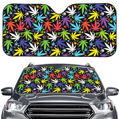 Colorful Weed Leaf Pattern Print Car Windshield Sun Shade