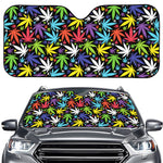 Colorful Weed Leaf Pattern Print Car Windshield Sun Shade