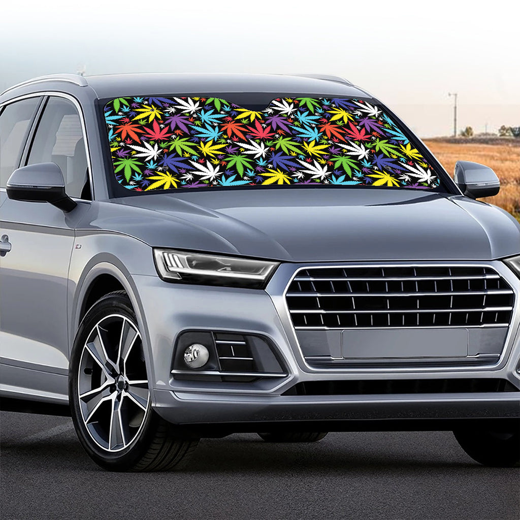 Colorful Weed Leaf Pattern Print Car Windshield Sun Shade