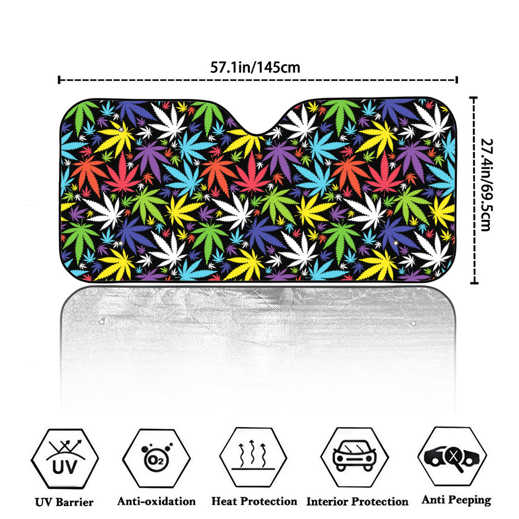 Colorful Weed Leaf Pattern Print Car Windshield Sun Shade