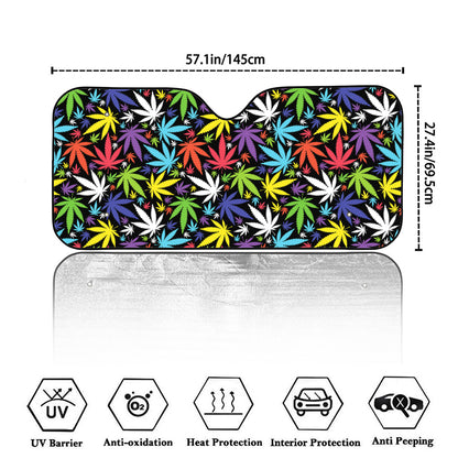Colorful Weed Leaf Pattern Print Car Windshield Sun Shade